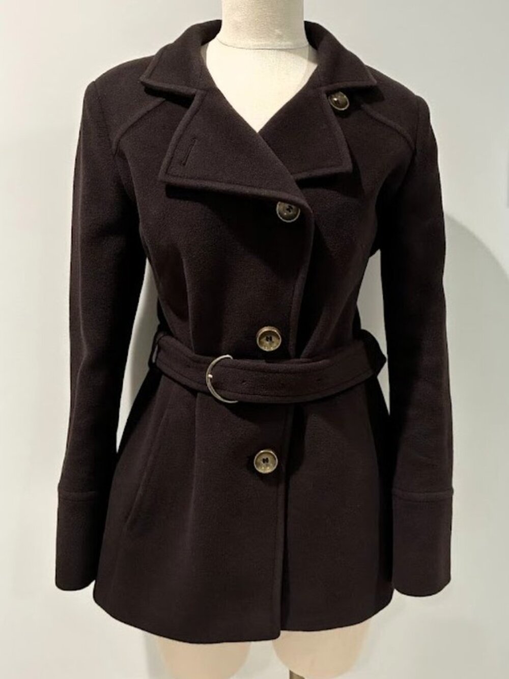 Cinzia Rocca Wool Angora Belted Pea Coat Jacket Italy Brown Women's US 12 IT 48